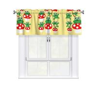 LMNGH Frog and Mushroom (2) Curtain Valance for Windows,Kitchen Window Curtains Blackout Drapes Window Treatments Decorative Rod Pocket Short Curtain for Living Room Bedroom,54" W x 18" L
