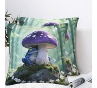 LMNGH Frog Mushroom Aesthetic Plush Throw Pillow Covers 12"X12",Soft Cozy Couch Cushion Covers Decorative Pillow Cases for Holiday Home Bedroom Sofa Decors