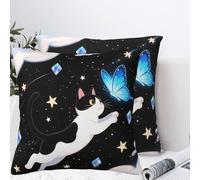 LMNGH Funny Kitten Playing with Butterfly Plush Throw Pillow Covers 26"X26",Soft Cozy Couch Cushion Covers Decorative Pillow Cases for Holiday Home Bedroom Sofa Decors
