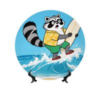 LMNGH Funny Raccoon Bone China Decorative Plate,10in（25cm） Ceramic Decorative Plates with Display Stand,Ceramic Ornaments Art Porcelain Plate for Home Office Wall Decor Collections Plates