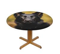 LMNGH German Shepherd Dog Round Spandex Tablecloth 35 Inch, Elastic Fitted Waterproof Tablecloths Stretch Washable Picnic Table Cover for Camping, Dining, Indoor and Outdoor