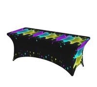 LMNGH Glow in Dark Splatter Neon Decorative Tablecloth Protector for Wedding, Banquet & Parties6FT Spandex Rectangle Tablecloths, Stretch Washable Table Cloth Wrinkle Free Patio Table Cover