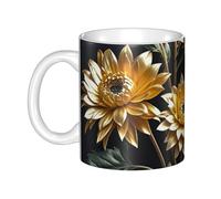 LMNGH Gold Flowers On Black Ceramic Coffee Mug 11oz Novelty Tea Cup With Handle Coffee Cup For Men Women Office Work