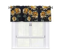 LMNGH Gold Flowers on Black Curtain Valance for Windows,Kitchen Window Curtains Blackout Drapes Window Treatments Decorative Rod Pocket Short Curtain for Living Room Bedroom,54" W x 18" L