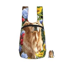 LMNGH Golden Retriever and Flowers Backpack - Lightweight 16L Foldable Hiking Daypack Packable Back Pack Travel Bag Zipper