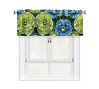 LMNGH Green and Blue Hibiscus Flowers Curtain Valance for Windows,Kitchen Window Curtains Blackout Drapes Window Treatments Decorative Rod Pocket Short Curtain for Living Room Bedroom,54" W x 18" L