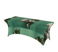 LMNGH Green Background Skull and Leaves Decorative Tablecloth Protector for Wedding, Banquet & Parties6FT Spandex Rectangle Tablecloths, Stretch Washable Table Cloth Wrinkle Free Patio Table Cover