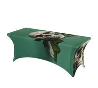 LMNGH Green Background Skull and Leaves Decorative Tablecloth Protector for Wedding, Banquet & Parties6FT Spandex Rectangle Tablecloths, Stretch Washable Table Cloth Wrinkle Free Patio Table Cover