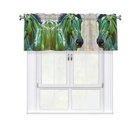 LMNGH Green Horse Curtain Valance for Windows,Kitchen Window Curtains Blackout Drapes Window Treatments Decorative Rod Pocket Short Curtain for Living Room Bedroom,54" W x 18" L