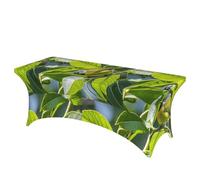 LMNGH Green Leaves and Birds Decorative Tablecloth Protector for Wedding, Banquet & Parties6FT Spandex Rectangle Tablecloths, Stretch Washable Table Cloth Wrinkle Free Patio Table Cover