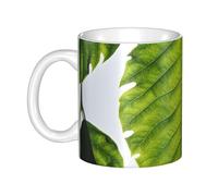 LMNGH Green Leaves Pattern Ceramic Coffee Mug 11oz Novelty Tea Cup With Handle Coffee Cup For Men Women Office Work
