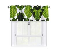 LMNGH Green Leaves Pattern Curtain Valance for Windows,Kitchen Window Curtains Blackout Drapes Window Treatments Decorative Rod Pocket Short Curtain for Living Room Bedroom,54" W x 18" L