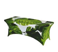LMNGH Green Leaves Pattern Decorative Tablecloth Protector for Wedding, Banquet & Parties6FT Spandex Rectangle Tablecloths, Stretch Washable Table Cloth Wrinkle Free Patio Table Cover