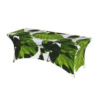 LMNGH Green Leaves Pattern Decorative Tablecloth Protector for Wedding, Banquet & Parties6FT Spandex Rectangle Tablecloths, Stretch Washable Table Cloth Wrinkle Free Patio Table Cover