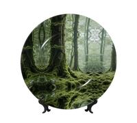 LMNGH Green Nature Bone China Decorative Plate,10in（25cm） Ceramic Decorative Plates with Display Stand,Ceramic Ornaments Art Porcelain Plate for Home Office Wall Decor Collections Plates