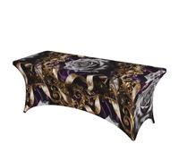 LMNGH Grey Rose Pattern Decorative Tablecloth Protector for Wedding, Banquet & Parties6FT Spandex Rectangle Tablecloths, Stretch Washable Table Cloth Wrinkle Free Patio Table Cover