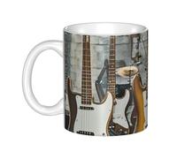 LMNGH Guitar Bass Music Musical Instrument Ceramic Coffee Mug 11oz Novelty Tea Cup With Handle Coffee Cup For Men Women Office Work