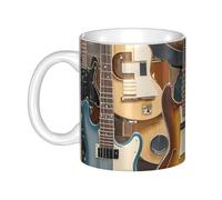 LMNGH Guitar Bass Music Musical Instruments Ceramic Coffee Mug 11oz Novelty Tea Cup With Handle Coffee Cup For Men Women Office Work