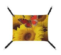 LMNGH Hanging Cat Hammock Cat Breathable Hammock Resting Sleepy Pad Cats Adjustable Yellow Sunflowers with Red Butterfly Printed Cat Bed Pet Hammock