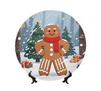 LMNGH Happy Gingerbread Man Bone China Decorative Plate,10in（25cm） Ceramic Decorative Plates with Display Stand,Ceramic Ornaments Art Porcelain Plate for Home Office Wall Decor Collections Plates
