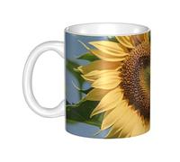 LMNGH Heart Shaped Sunflower Ceramic Coffee Mug 11oz Novelty Tea Cup With Handle Coffee Cup For Men Women Office Work