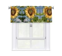 LMNGH Heart Shaped Sunflower Curtain Valance for Windows,Kitchen Window Curtains Blackout Drapes Window Treatments Decorative Rod Pocket Short Curtain for Living Room Bedroom,54" W x 18" L