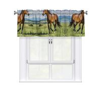 LMNGH Horse Running in Field Curtain Valance for Windows,Kitchen Window Curtains Blackout Drapes Window Treatments Decorative Rod Pocket Short Curtain for Living Room Bedroom,54" W x 18" L