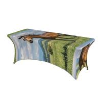LMNGH Horse Running in Field Decorative Tablecloth Protector for Wedding, Banquet & Parties6FT Spandex Rectangle Tablecloths, Stretch Washable Table Cloth Wrinkle Free Patio Table Cover