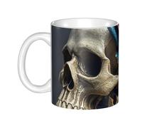 LMNGH Leather Rose Skull Ceramic Coffee Mug 11oz Novelty Tea Cup With Handle Coffee Cup For Men Women Office Work