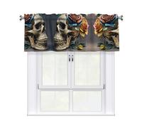 LMNGH Leather Rose Skull Curtain Valance for Windows,Kitchen Window Curtains Blackout Drapes Window Treatments Decorative Rod Pocket Short Curtain for Living Room Bedroom,54" W x 18" L