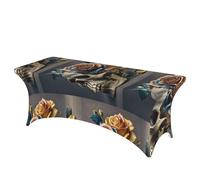 LMNGH Leather Rose Skull Decorative Tablecloth Protector for Wedding, Banquet & Parties6FT Spandex Rectangle Tablecloths, Stretch Washable Table Cloth Wrinkle Free Patio Table Cover
