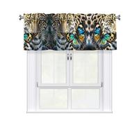 LMNGH Leopard and Butterfly Curtain Valance for Windows,Kitchen Window Curtains Blackout Drapes Window Treatments Decorative Rod Pocket Short Curtain for Living Room Bedroom,54" W x 18" L