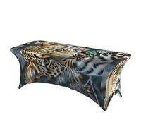 LMNGH Leopard and Butterfly Decorative Tablecloth Protector for Wedding, Banquet & Parties6FT Spandex Rectangle Tablecloths, Stretch Washable Table Cloth Wrinkle Free Patio Table Cover
