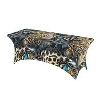 LMNGH Leopard and Butterfly Decorative Tablecloth Protector for Wedding, Banquet & Parties6FT Spandex Rectangle Tablecloths, Stretch Washable Table Cloth Wrinkle Free Patio Table Cover