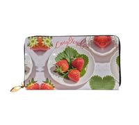 LMNGH Lovely Strawberry Leather Wallet for Women Long Coin Purse Ultra Slim Credit Cards Holder Bifold Clutch
