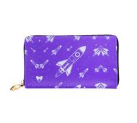 LMNGH many Exploration Rocket Leather Wallet for Women Long Coin Purse Ultra Slim Credit Cards Holder Bifold Clutch