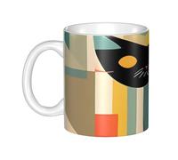 LMNGH Mid-Century Modern Art Cat Ceramic Coffee Mug 11oz Novelty Tea Cup With Handle Coffee Cup For Men Women Office Work