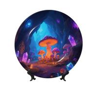 LMNGH Mushroom Bone China Decorative Plate,8in（20cm） Ceramic Decorative Plates with Display Stand,Ceramic Ornaments Art Porcelain Plate for Home Office Wall Decor Collections Plates