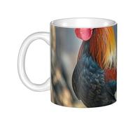 LMNGH Old Rooster Illustration Ceramic Coffee Mug 11oz Novelty Tea Cup With Handle Coffee Cup For Men Women Office Work