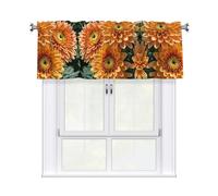 LMNGH Orange Flowers Curtain Valance for Windows,Kitchen Window Curtains Blackout Drapes Window Treatments Decorative Rod Pocket Short Curtain for Living Room Bedroom,54" W x 18" L
