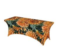LMNGH Orange Flowers Decorative Tablecloth Protector for Wedding, Banquet & Parties6FT Spandex Rectangle Tablecloths, Stretch Washable Table Cloth Wrinkle Free Patio Table Cover