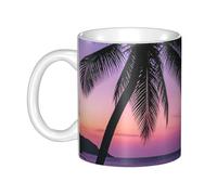 LMNGH Palm Tree Purple Sun Ceramic Coffee Mug 11oz Novelty Tea Cup With Handle Coffee Cup For Men Women Office Work