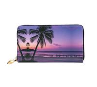 LMNGH Palm Tree Purple Sun Leather Wallet for Women Long Coin Purse Ultra Slim Credit Cards Holder Bifold Clutch