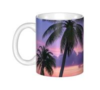 LMNGH Palm Tree Purple Sunset Ceramic Coffee Mug 11oz Novelty Tea Cup With Handle Coffee Cup For Men Women Office Work