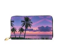 LMNGH Palm Tree Purple Sunset Leather Wallet for Women Long Coin Purse Ultra Slim Credit Cards Holder Bifold Clutch