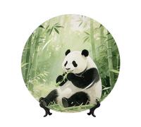 LMNGH Panda eating food Bone China Decorative Plate,6in（15cm） Ceramic Decorative Plates with Display Stand,Ceramic Ornaments Art Porcelain Plate for Home Office Wall Decor Collections Plates