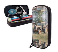 LMNGH Pencil Case Large Capacity Pencil Pouch Aesthetic Pen Bag Office Stationery Organizer Leather Pen Holder Old Tractor Photo Farm Makeup Bags Pencil Case Box for Men Women Work Office