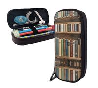 LMNGH Pencil Case Large Capacity Pencil Pouch Aesthetic Pen Bag Office Stationery Organizer Leather Pen Holder Books on the Bookshelf Makeup Bags Pencil Case Box for Men Women Work Office