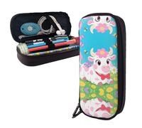LMNGH Pencil Case Large Capacity Pencil Pouch Aesthetic Pen Bag Office Stationery Organizer Leather Pen Holder Spring Cute Flower Cow Makeup Bags Pencil Case Box for Men Women Work Office