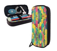 LMNGH Pencil Case Large Capacity Pencil Pouch Aesthetic Pen Bag Office Stationery Organizer Leather Pen Holder Colorful Cactus Pattern Makeup Bags Pencil Case Box for Men Women Work Office